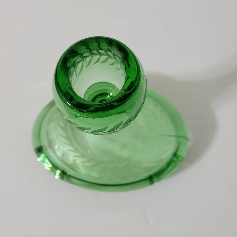 Vintage Fostoria Uranium Glass Candlestick Glowy Glass